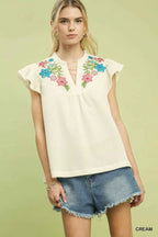 Umgee Embroidered Flutter Sleeve Blouse CREAM c285097b-2716-4e8c-913a-b196a6a677d7-Max-Origin