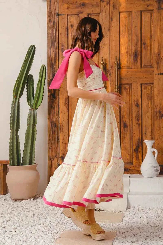 Ribbon Flowy Maxi Dress with Contrast Trim c2861019af0347a0bbbee09f9863f258-Max-Origin
