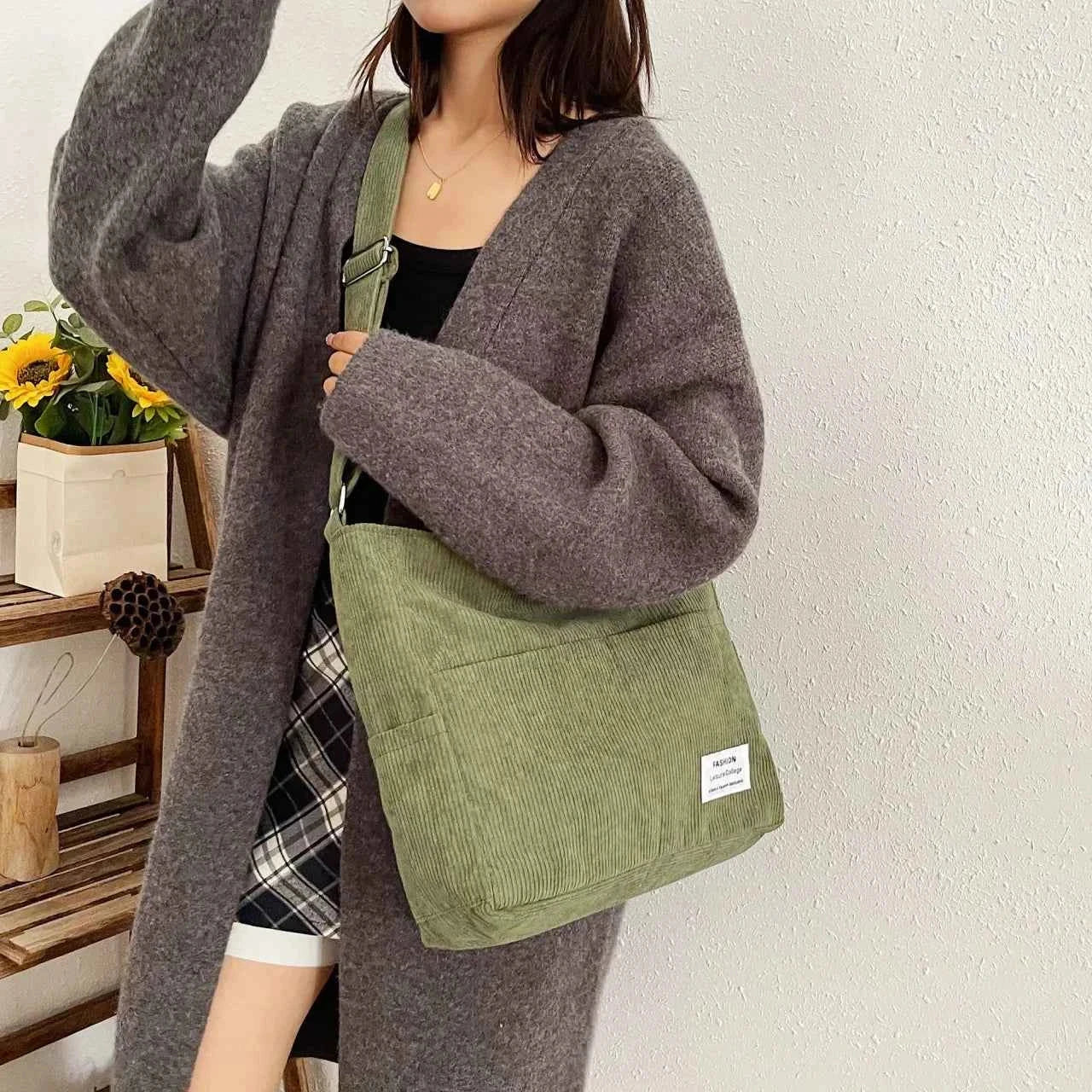 Corduroy Crossbody Messenger Bag Green onesize c28ad1eed0bd4a36bbaa47efb61b612f-Max-Origin