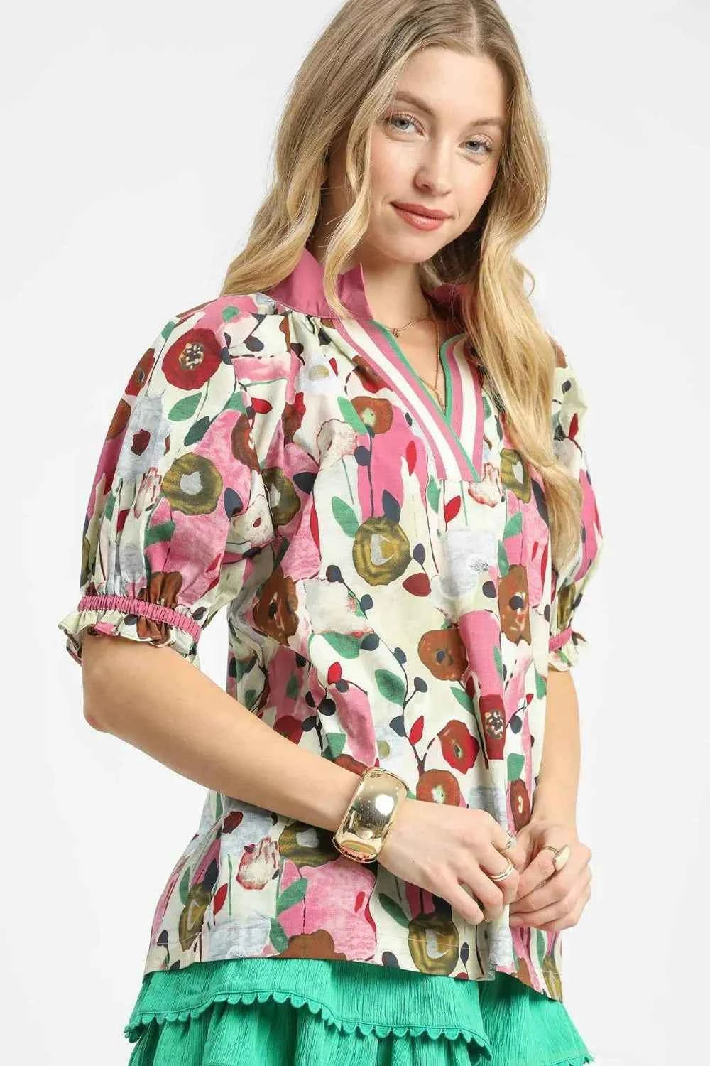 Umgee Floral Print Puff Sleeve Oversized Blouse c28ba10e-36ab-4f98-b32c-4e595924244d-Max-Origin