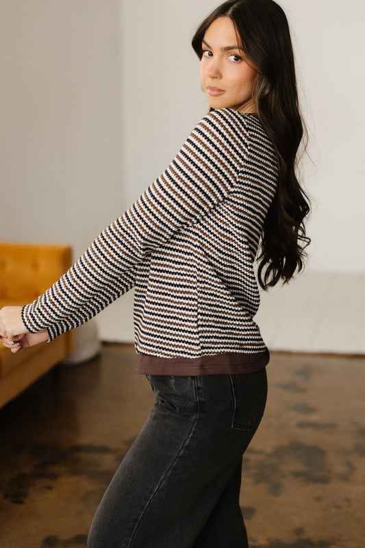 Stripe Textured Knit Long Sleeve T-Shirt c28f6e43-4c28-4feb-a146-f602e1acaf0a