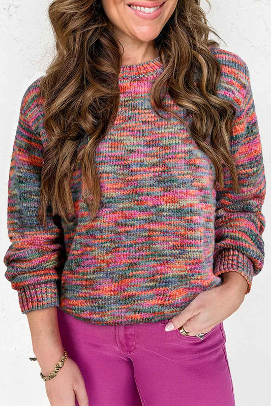 Purple Space Dye Yarn Crew Neck Sweater Purple 65%Polyester+20%Acrylic+10%Polyamide+5%Wool c291e8ed472b6b2f