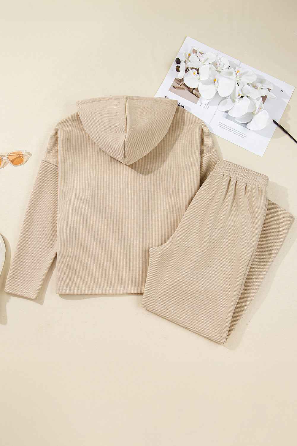 Jet Stream Drawstring Pullover Hoodie and High Waist Pants Corduroy Suit c2940bf1a7f344cc