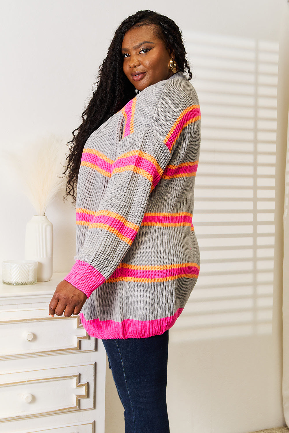 Woven Right Ribbed Long Sleeve Cardigan c297797172ae4ed1bcda4c3f73e79a5a-Max