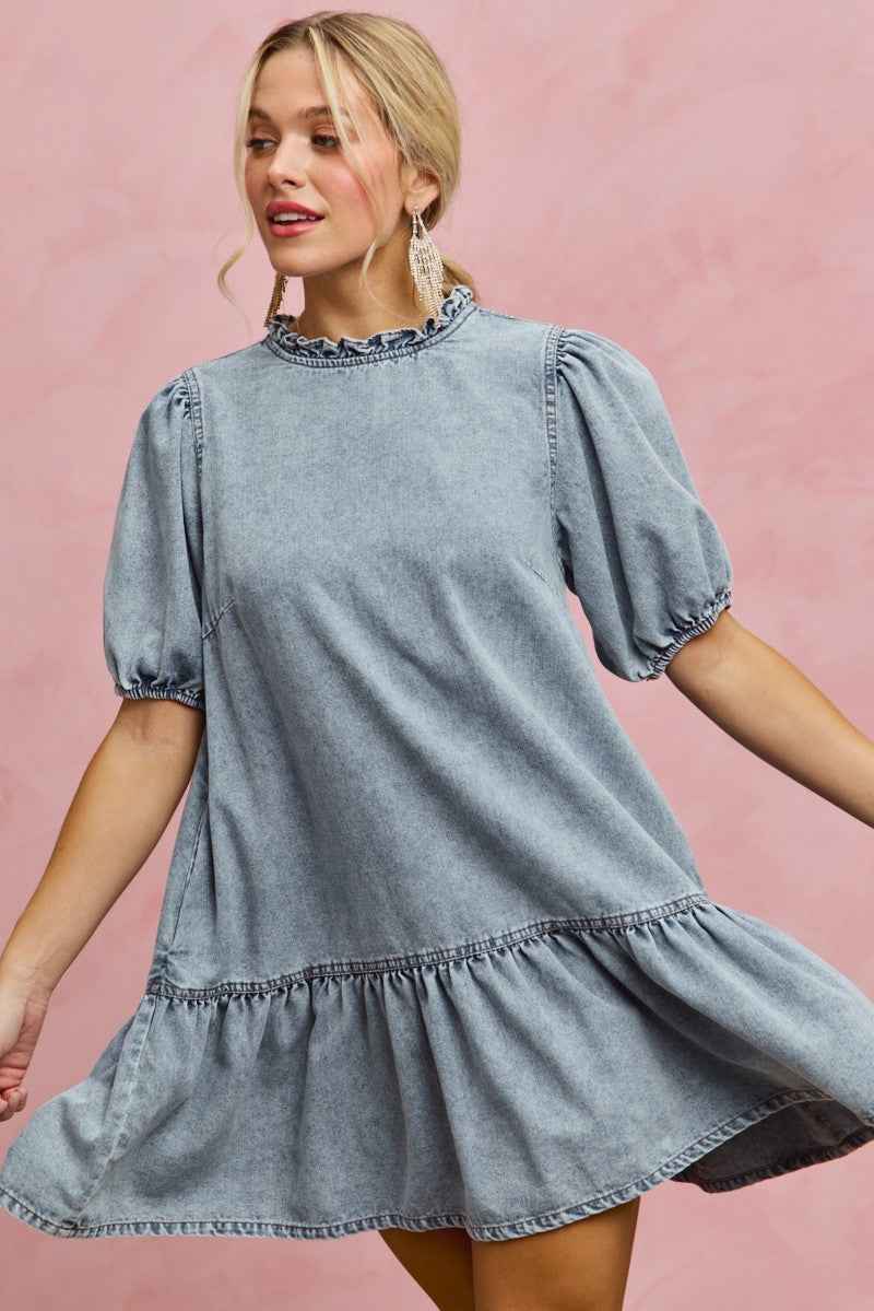 SO ME Denim Short Sleeves Mini Tiered Dress c29b19d015e5452c988d2ff2dc9e55d5-Max
