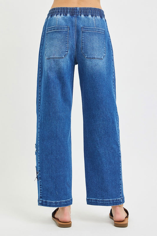 Elastic Band Slouchy Cropped Barrel with Star Patch c2a3b343891d439da6696cbe4fb8f1b4-Max