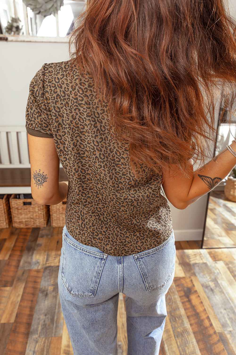 Khaki Fierce Leopard Crew Neck T Shirt c2a515d81ddd5a0b