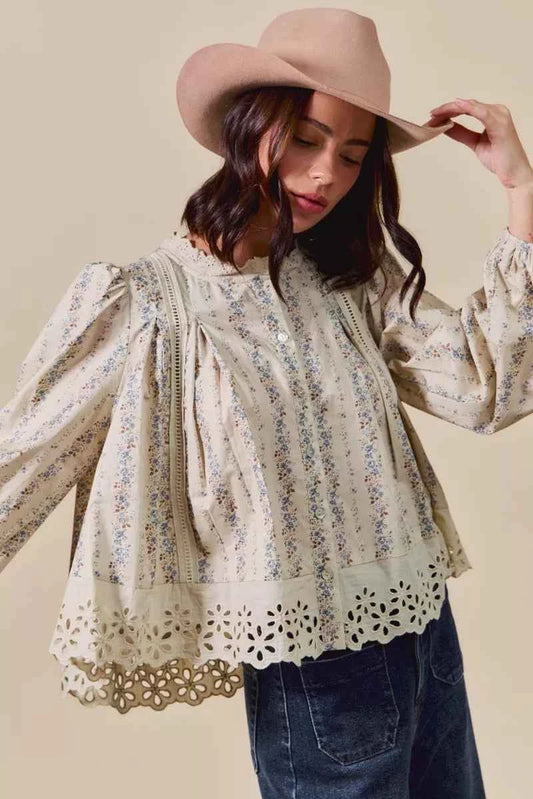 Floral Print Lace Button Down Shirt c2b482db9574439b938fdaa5bebc2fa0-Max-Origin