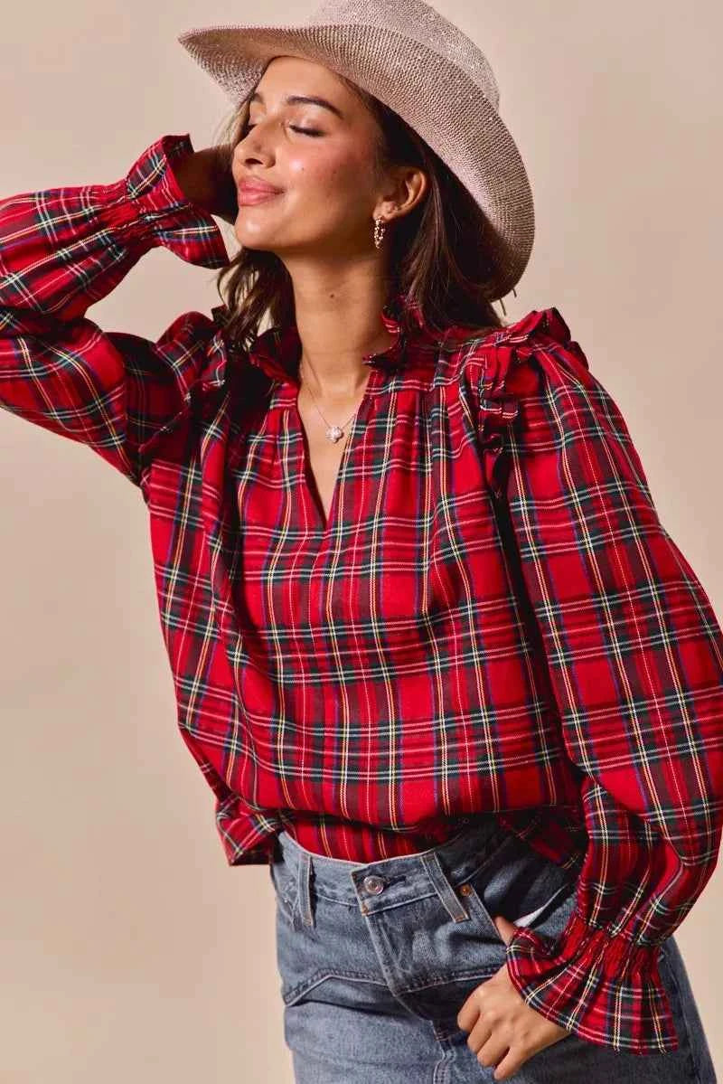 SO ME Christmas Checkered Plaid Smocked Blouse c2b81e3a29184345ac8b0c341256d404-Max-Origin