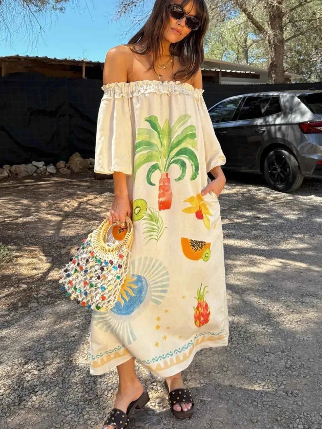 Frill Printed Off-Shoulder Dress Color c2bdfcaed96645a68101990cb3ce13a4-Max-Origin