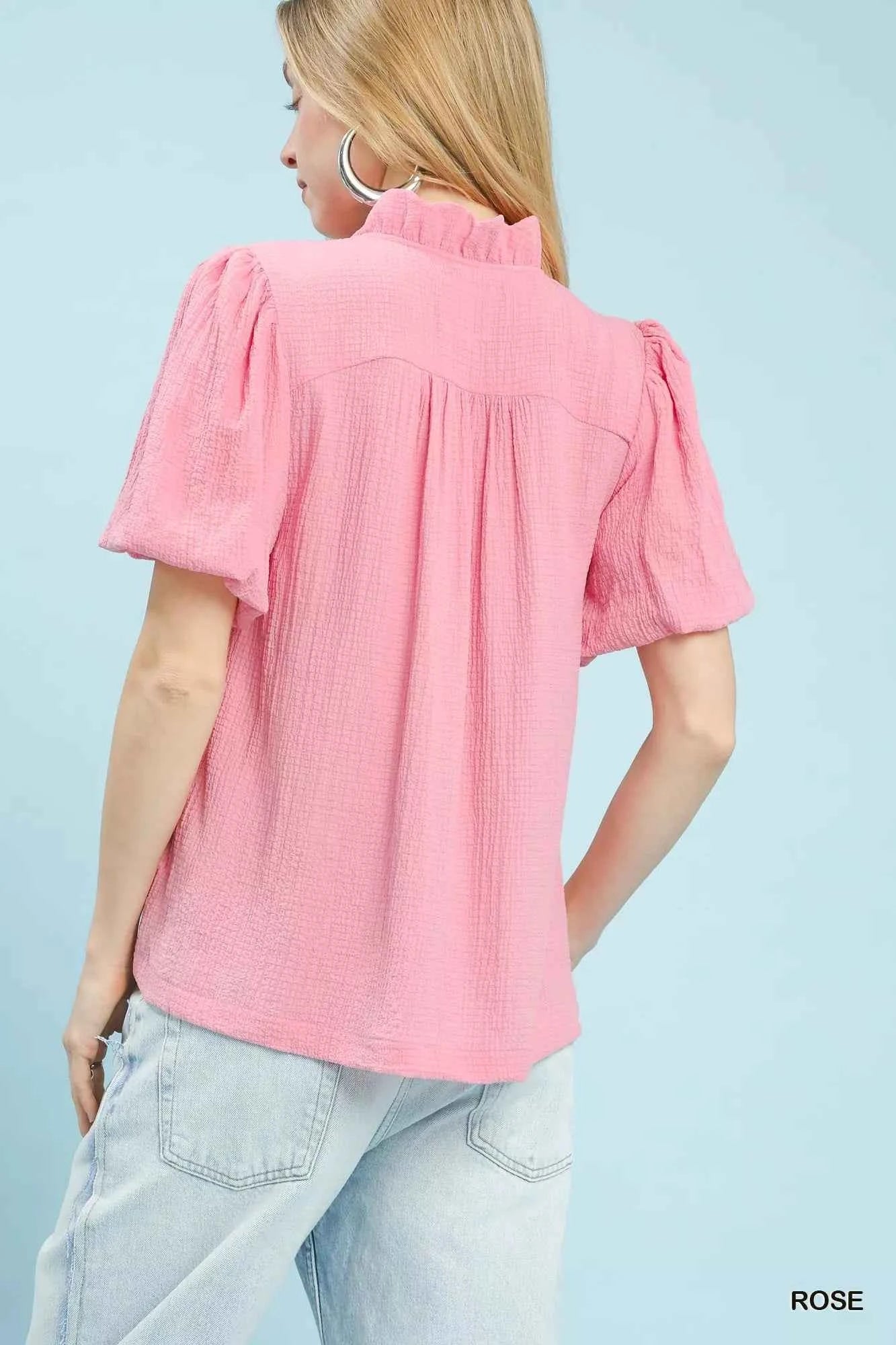 Umgee Seersucker Puff Sleeve Blouse c2d0315d-8679-4c67-b971-3cf2499c146e-Max-Origin