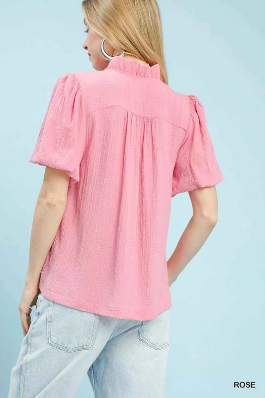 Seersucker Puff Sleeve Blouse c2d0315d-8679-4c67-b971-3cf2499c146e-Max-Origin