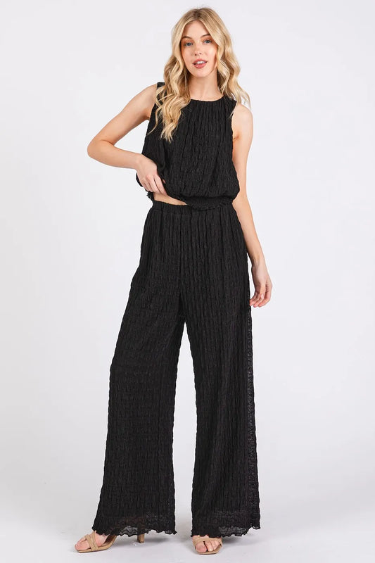 Textured Stretchy Crop Tank and Pants Set c2d77d01dd8b4e7690a9025bf3103fb2-Max-Origin