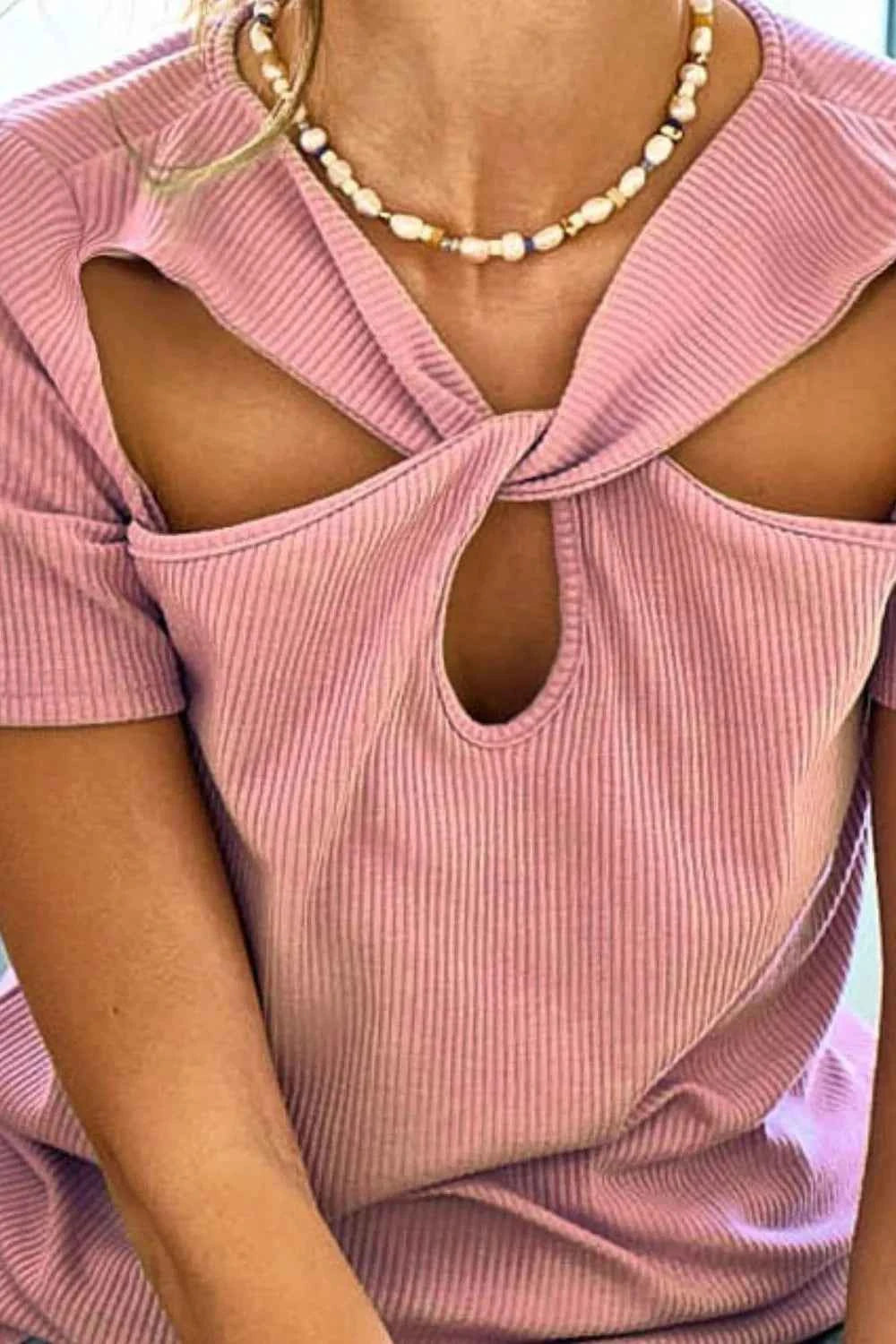 BiBi Rib Knit with Cut Out and Front Twist Detailed Top c2dbe38f-d92b-475e-a109-17598c4b47b7-Max-Origin