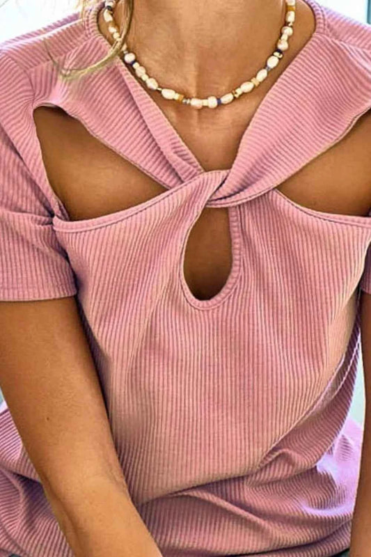 BiBi Rib Knit with Cut Out and Front Twist Detailed Top c2dbe38f-d92b-475e-a109-17598c4b47b7-Max-Origin