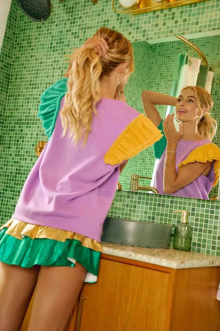 BiBi Mardigras Theme Frayed Edge Ruffled Top c2e56c74117f41debe13adac220b8e18-Max-Origin