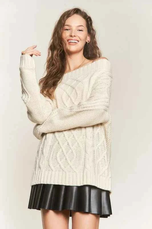 ADORA Cable Knit Off Shoulder Sweater IVORY c2ee6d4ae9aa4db693fee1d28a6e737e-Max-Origin