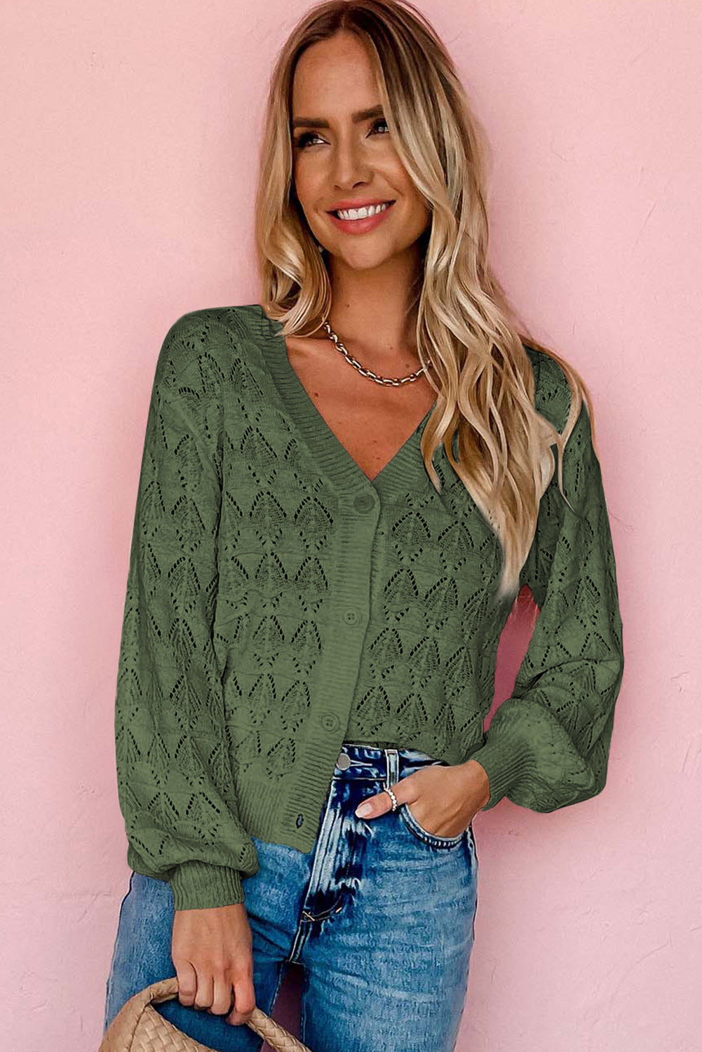 Black Lightweight Buttoned Front Crochet Cardigan c2f0825ac4a00d7d