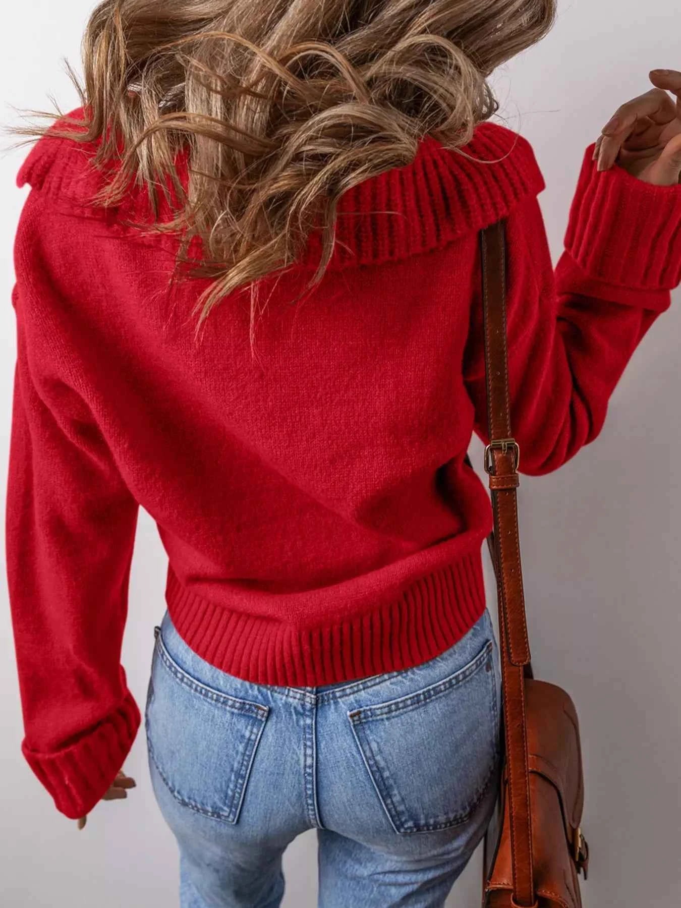 Collared V Neck Ribbed Edge Sweater c2f220721cca4ebe8ae65537a7a3672d-Max-Origin