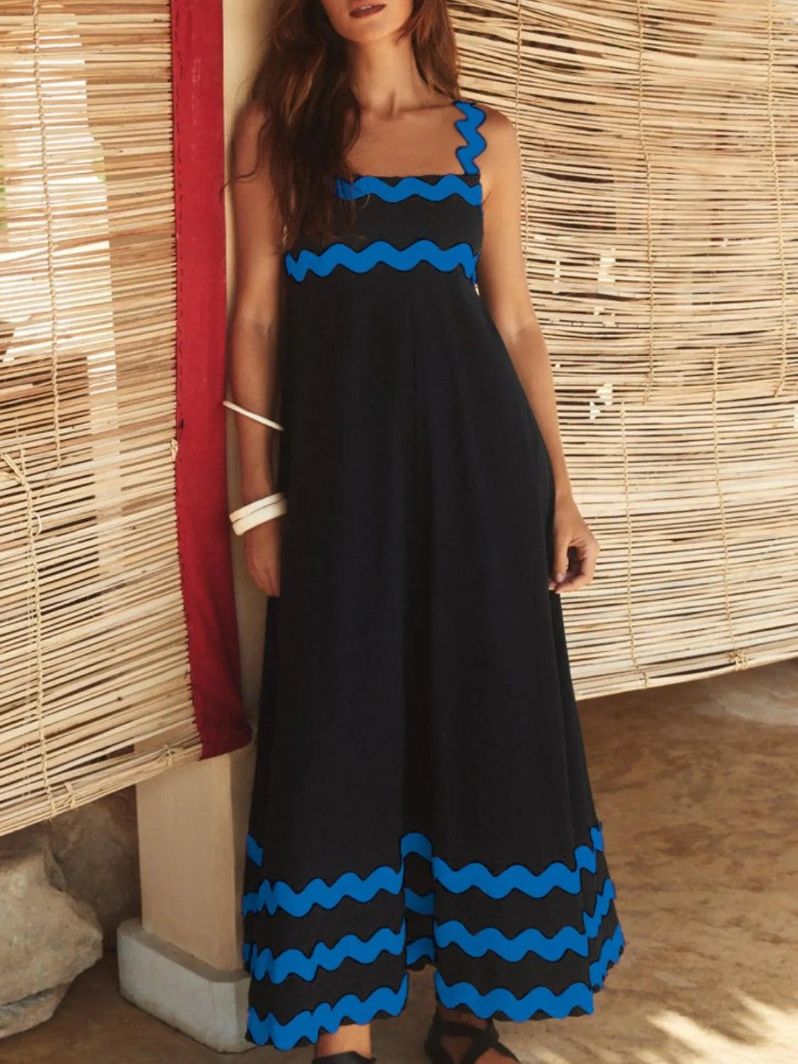 Contrast Trim Square Neck Maxi Cami Dress Black Blue c2f47314-d3d8-448c-8576-a7c5612e2d32-Max-Origin