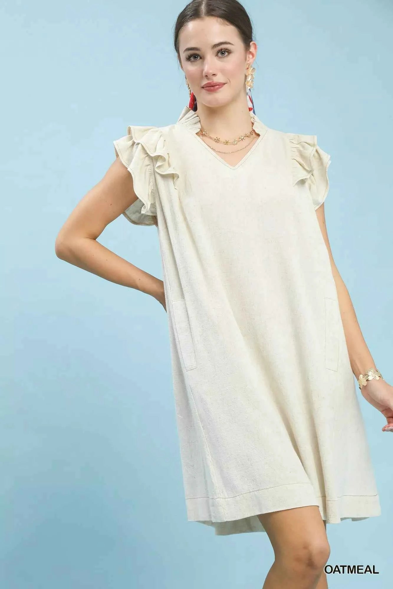 Umgee Linen Flutter Sleeve Shift Dress with Pockets c2f5e10c-c2ee-4473-9c7f-c99c2e01a7d5-Max-Origin
