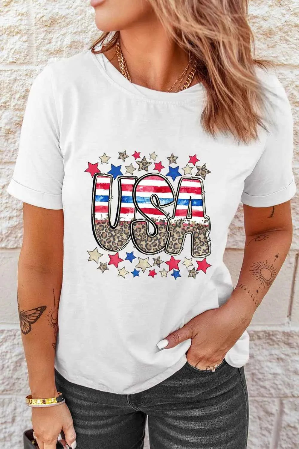 Patriotic Star Leopard USA Letter Graphic T Shirt c2fc6262-e4b6-4fab-ad0d-98327f3cfe03-Max-Origin