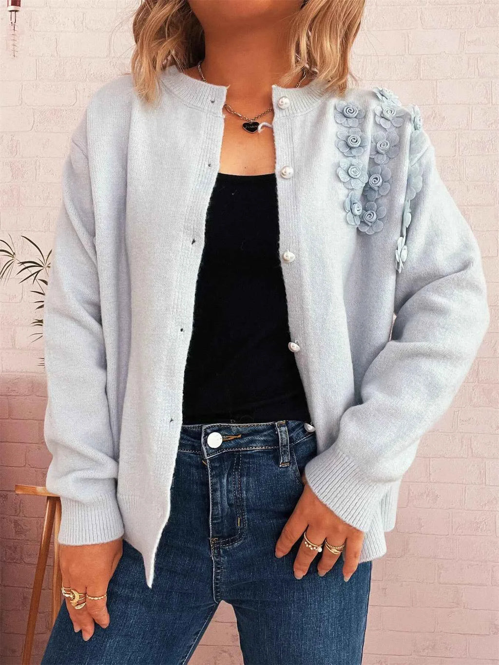 Flower Button Up Long Sleeve Cardigan c3041b04cf6e4c8ab56c4df41b6efe2e-Max-Origin
