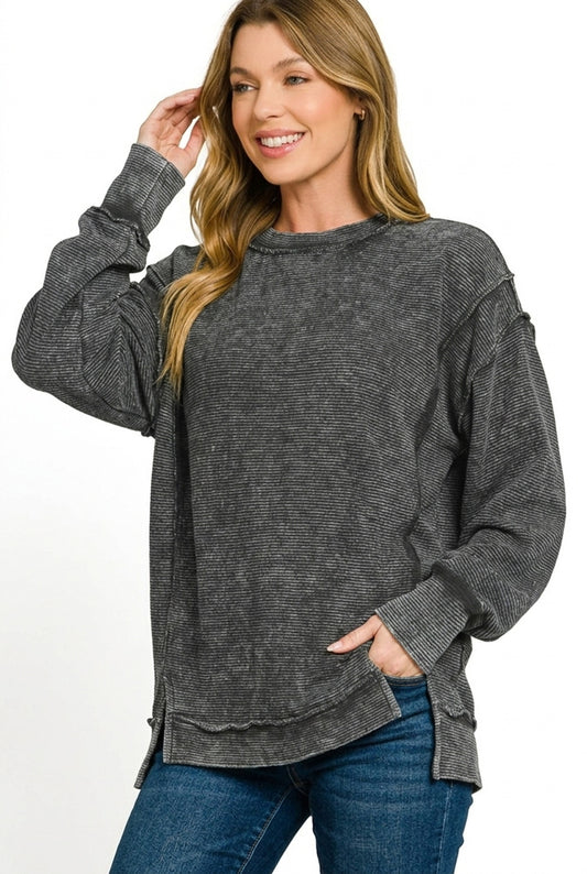 Zenana Acid Washed Double Ribbed Exposed-Seam Sweatshirt c3139cf0-9b79-4ee2-b1de-3a41f5c68734-Max