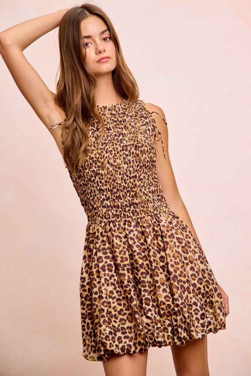 BiBi Leopard Bow Tie Attachable Puff Sleeves Dress c31b848a8b87436985e10da7ed26ebf0-Max