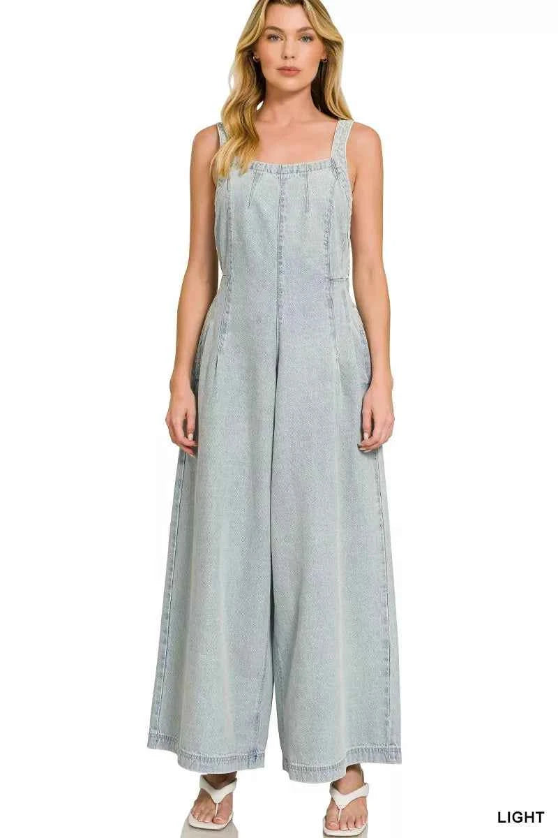 Zenana Denim Light Washed Wide Leg Overalls c31d72309c1d453eaf1d34c4b310c033-Max-Origin