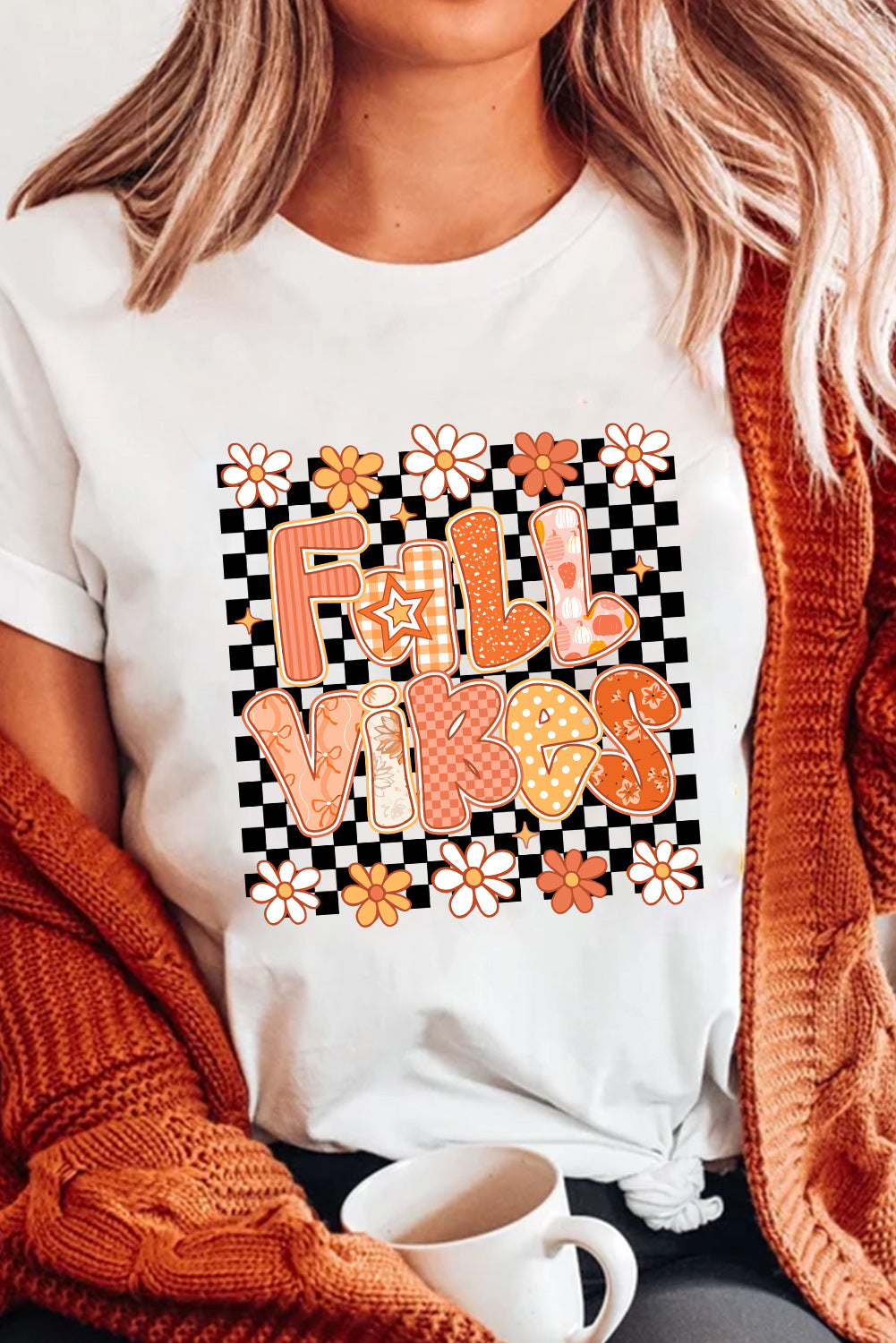 White FALL VIBES Heat Transfer Printing Cute Graphic Tee c328782c763ec645