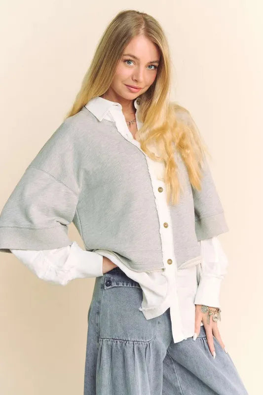 Davi & Dani Faux Layered French Terry Contrast Top c32adbcc-3242-41bd-9829-5ffa44180844-Max