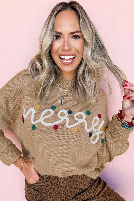 Smoke Gray Merry Colorful Dot Detail Christmas Dolman Sweater c32c74f8c41a5952