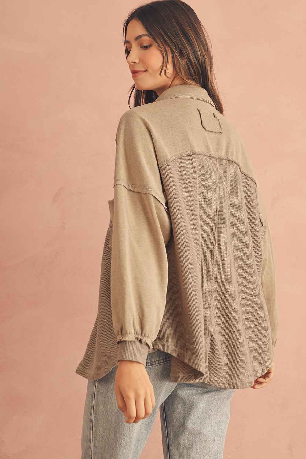 Goat Mineral Wash Textured Patchwork Loose Fit Shacket c32efeb145488625