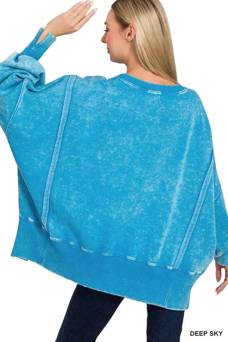 Zenana Acid Washed Batwing Sleeve Fleece Sweatshirt c3300c1b91ce41c9add120fce1b96fb7-Max-Origin