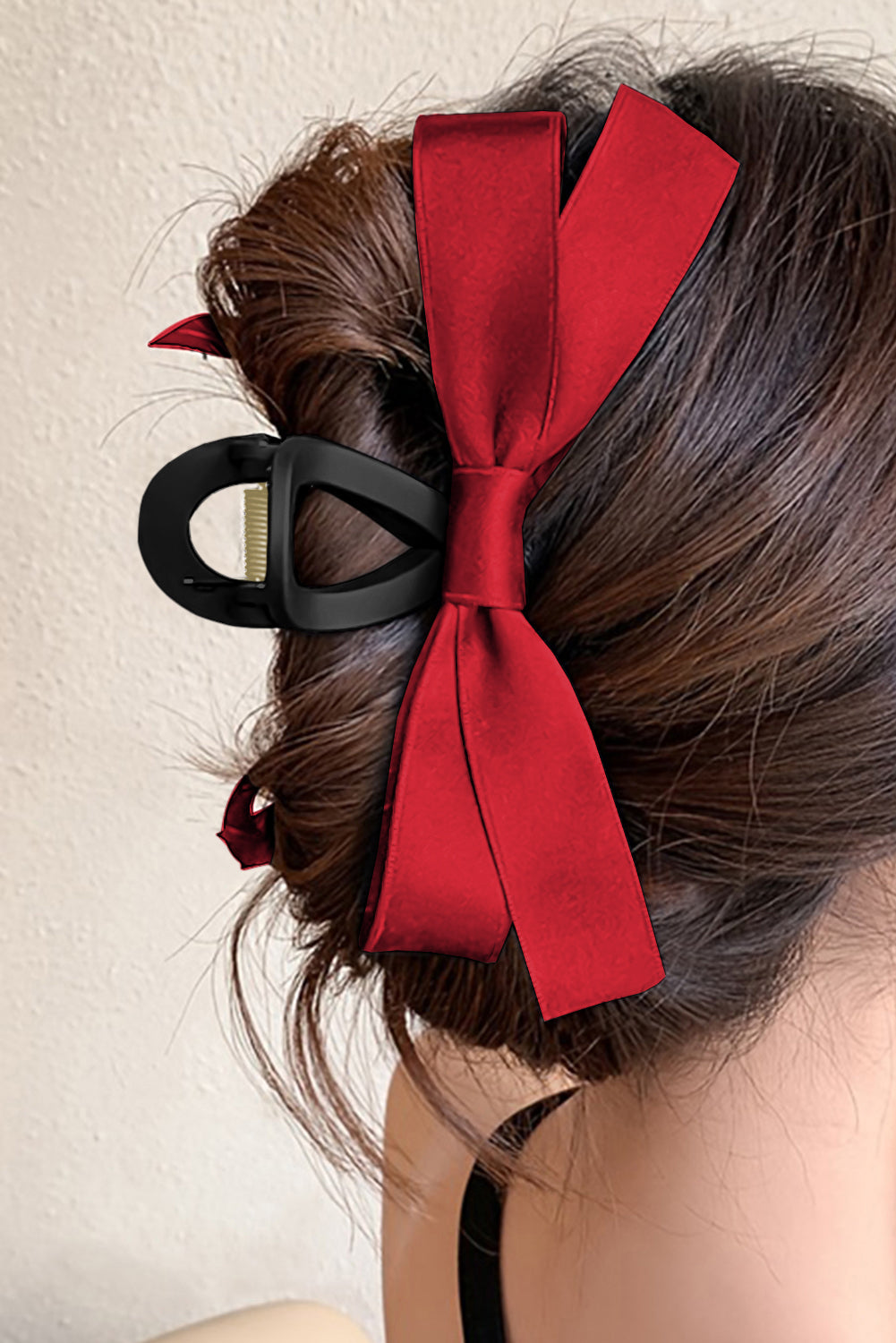 Light French Beige Solid Color Ribbon Bow Decor Hair Clip Fiery Red ONE SIZE plastic c338362fa02903ce
