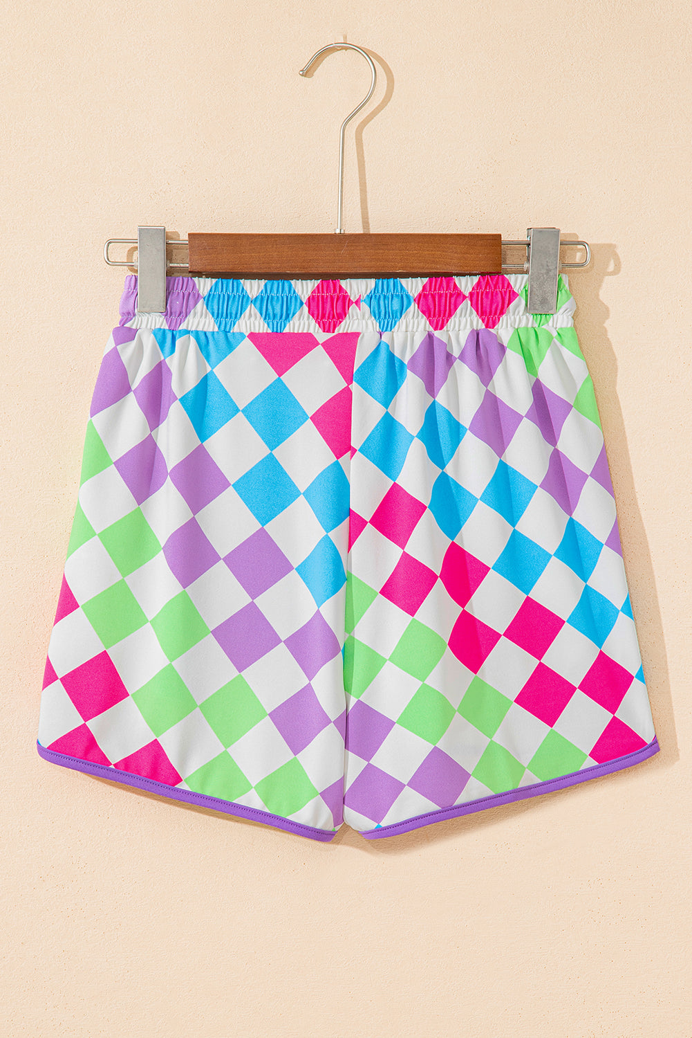 Rose Checkered Drawstring Elastic Waist Casual Shorts c339dbabc27d573c