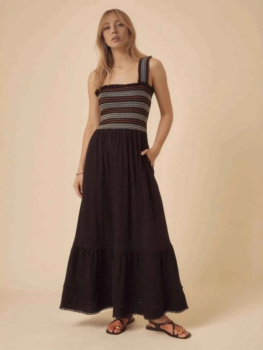 Tiered Square Neck Maxi Dress c3409ead58714dd5840ed4dd39b09fca-Max-Origin