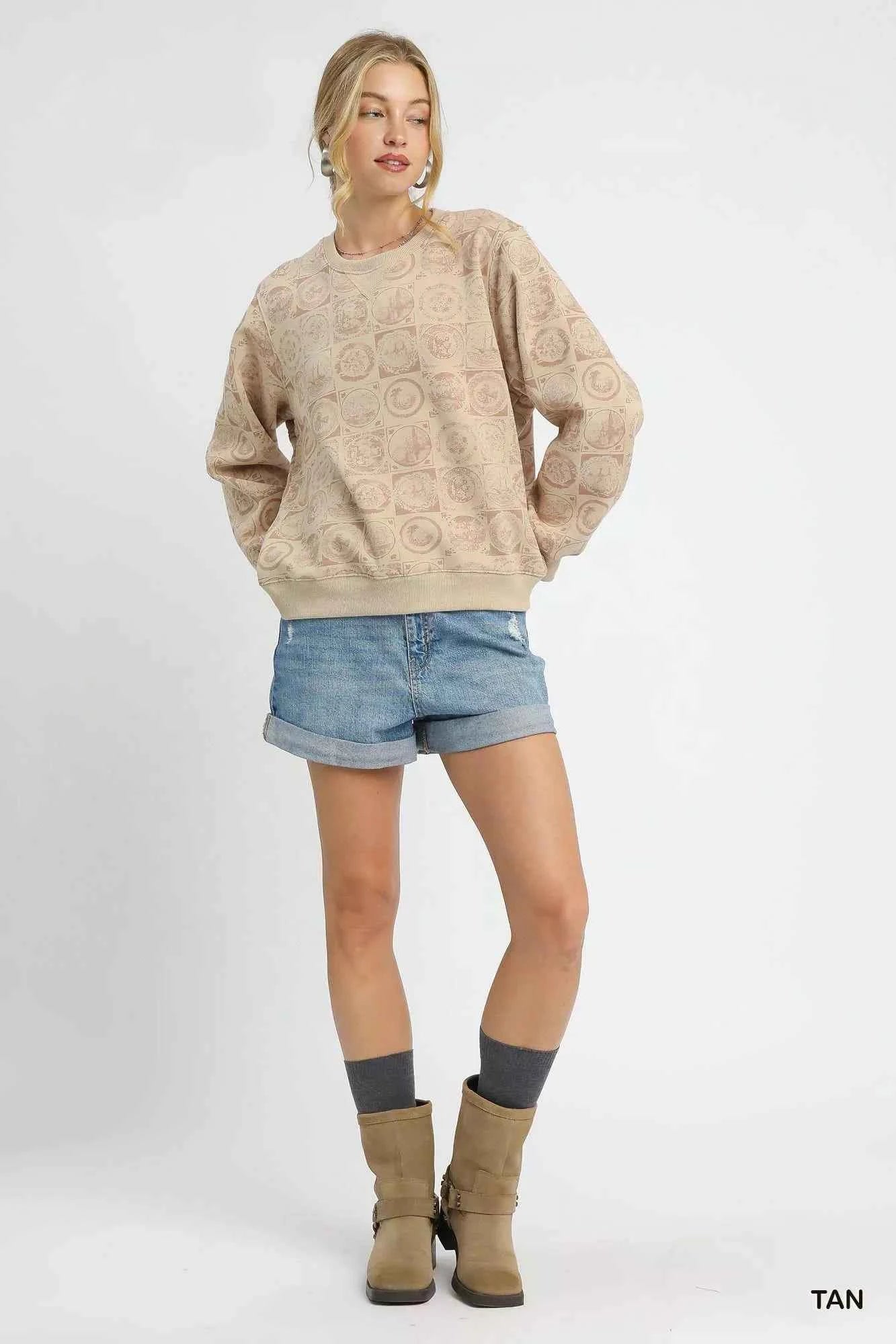 Umgee Coin Stamp Print Sweatshirt c347beb3-bf4c-4b32-9241-5da284200b2c-Max-Origin