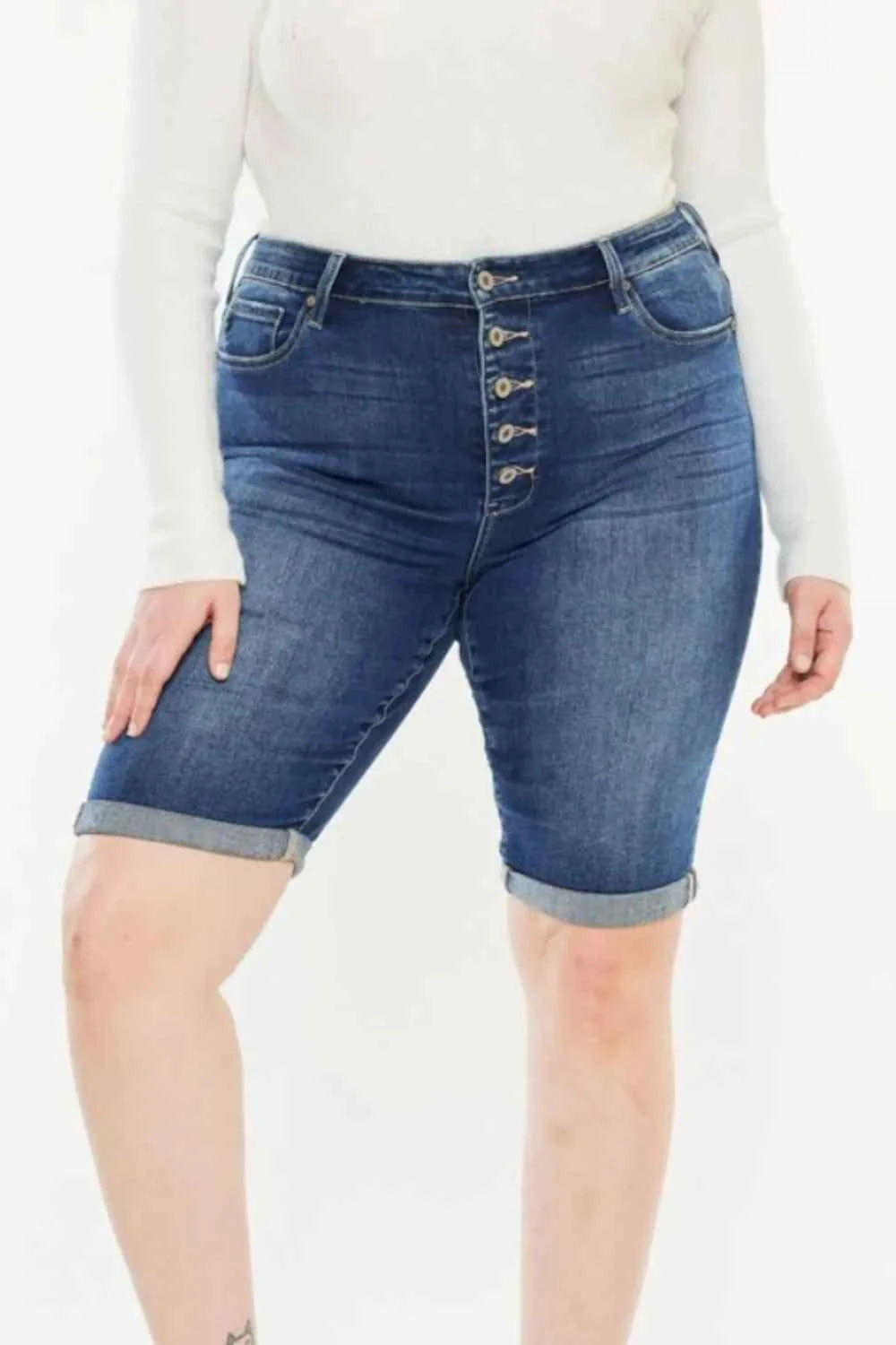 Kancan Full Size Cat's Whiskers Button Fly Denim Shorts c3480b4c-b82d-42f4-9263-6115c1ead7fb-Max