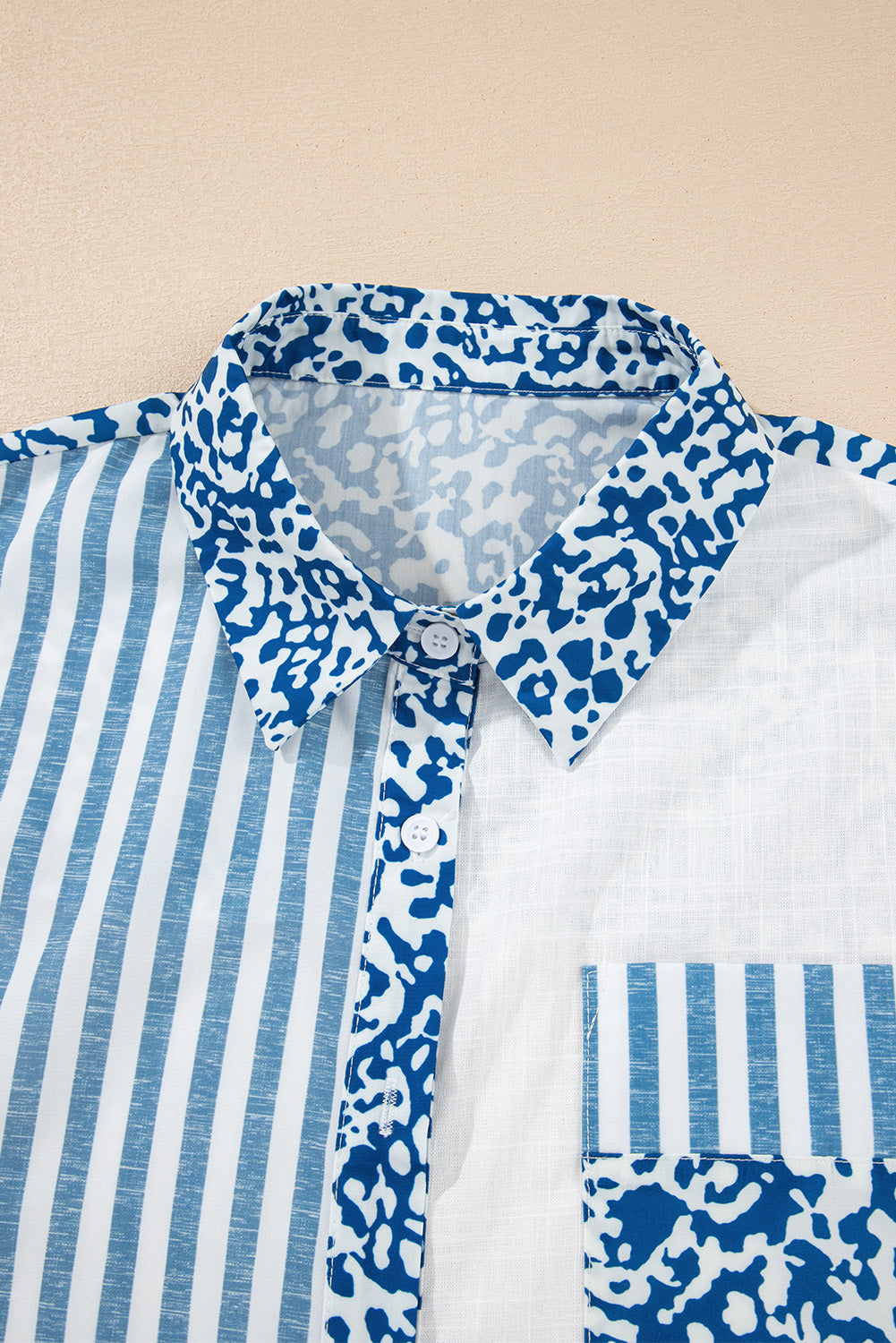 Sky Blue Leopard Striped Patchwork Button-up Shirt c34a65b02190b26f