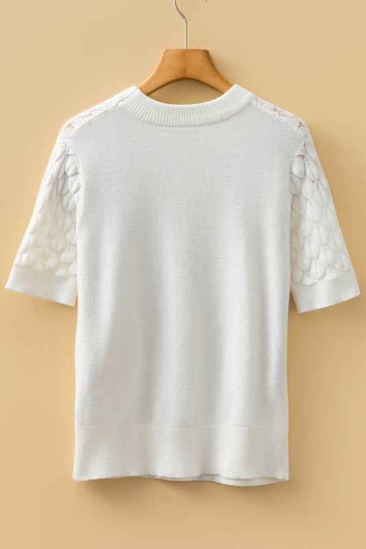 Fish Scale Textured Knit Short Sleeve Sweater c34fdc7b-a2ed-42bf-bd68-0fbeb83e4fa0