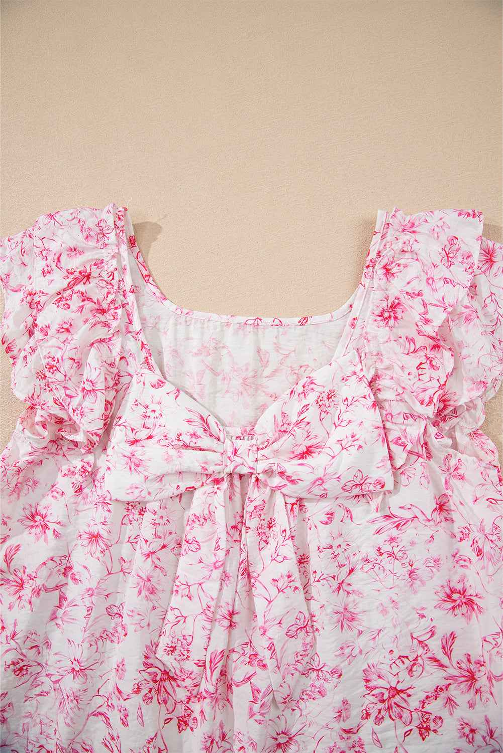 Sky Blue Floral Ruffle Short Sleeve Bow Back Blouse c34ff796ac9737a6