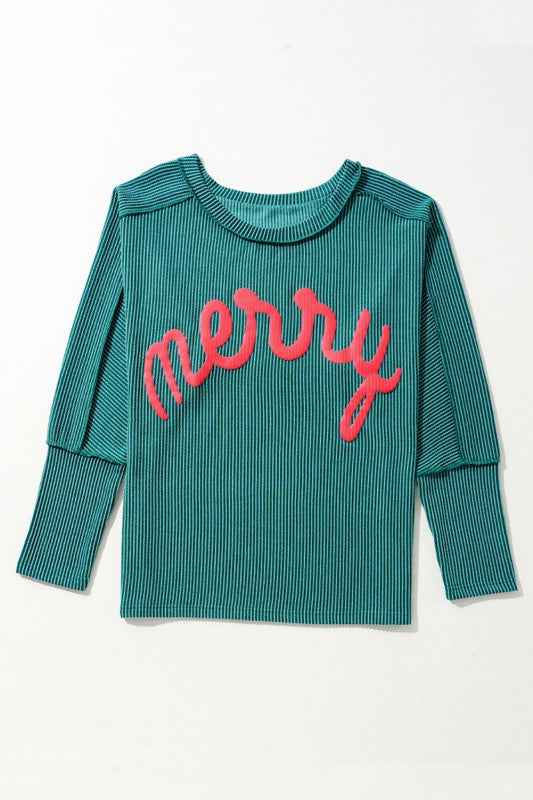 Christmas Merry Corded Batwing Long Sleeve Top Skobeloff c356e59d-742b-4dea-b520-6b24cb67c1a2