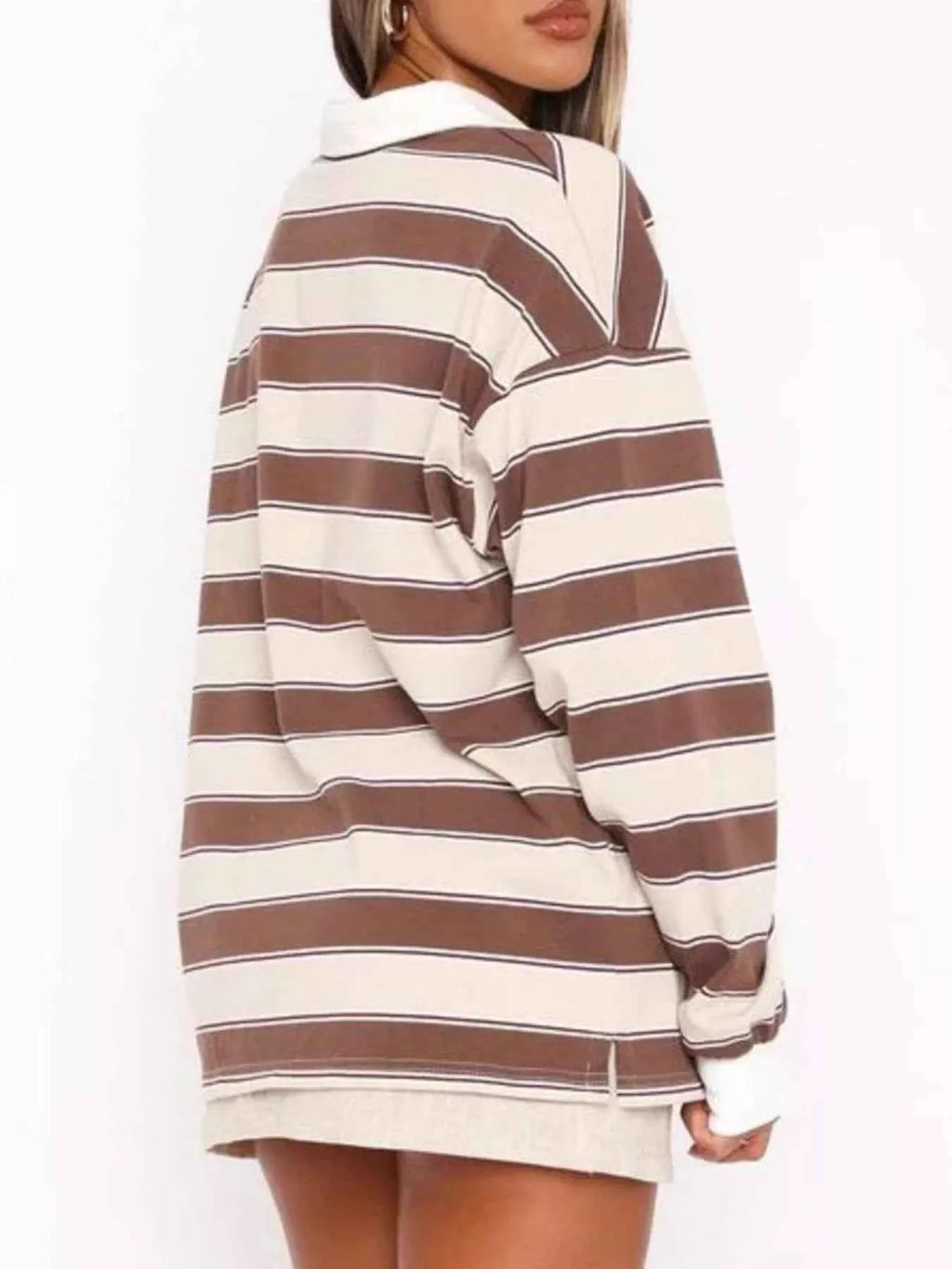 Striped Button Detail Long Sleeve Polo c3573e35-9fba-465a-9b22-3fd50eee862b-Max-Origin