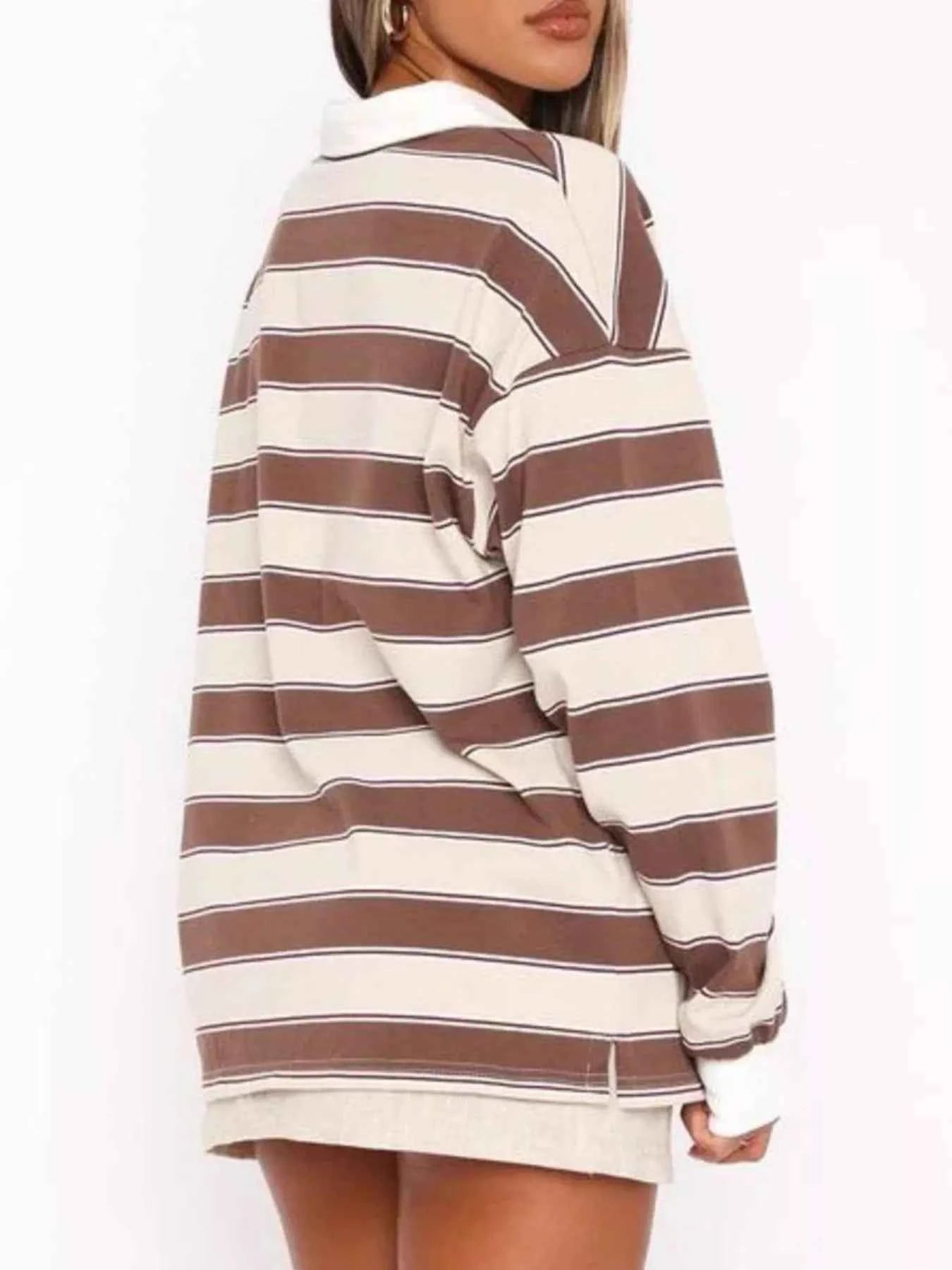 Striped Button Detail Long Sleeve Polo c3573e35-9fba-465a-9b22-3fd50eee862b-Max-Origin