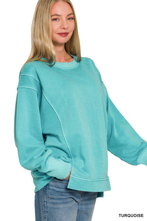 Pigment Dye Exposed-seam Fleece Sweatshirt TURQUOISE c36a846b8824498c80e41b519a6538db-Max