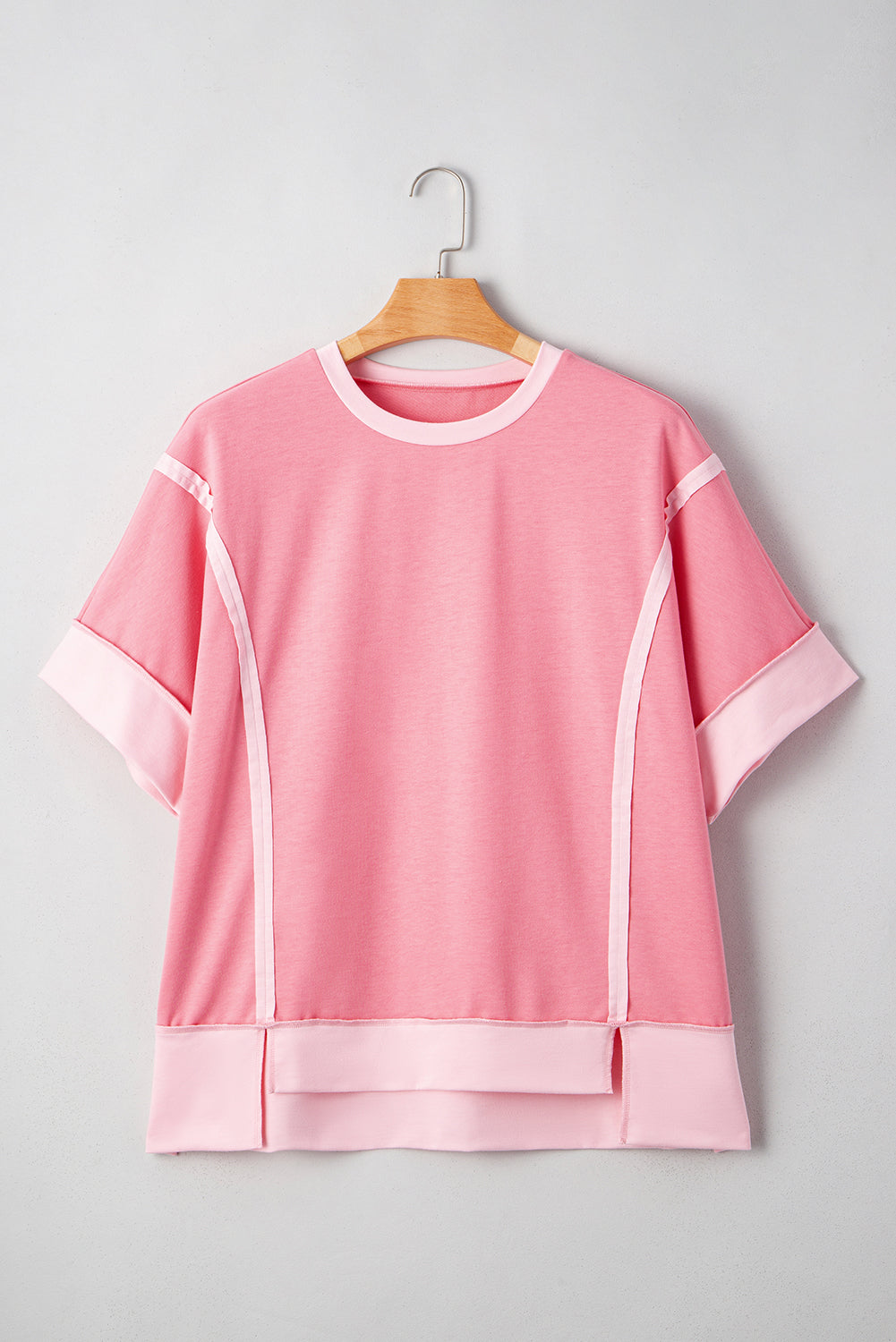 Peach Blossom Color Block Patchwork Plus Size Top c36b046f5408b54f
