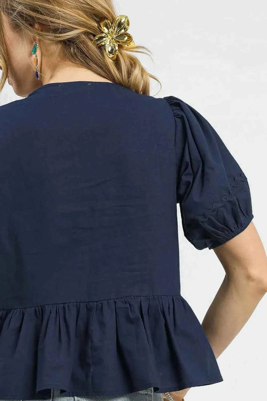 Tie Front Puff Sleeve Blouse c36dee44-5c4b-4a86-a24c-2b28cd3c85fd-Max-Origin