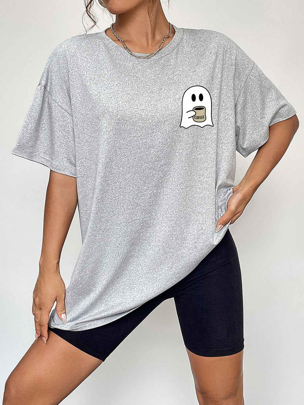 Round Neck Short Sleeve Ghost Graphic T-Shirt c36f441b09284826bc6b9b74a60f38c9-Max